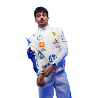 Charles Leclerc 2025 White & Blue HP Ferrari Kart Race Suit | Scuderia Ferrari - My Racing Suits